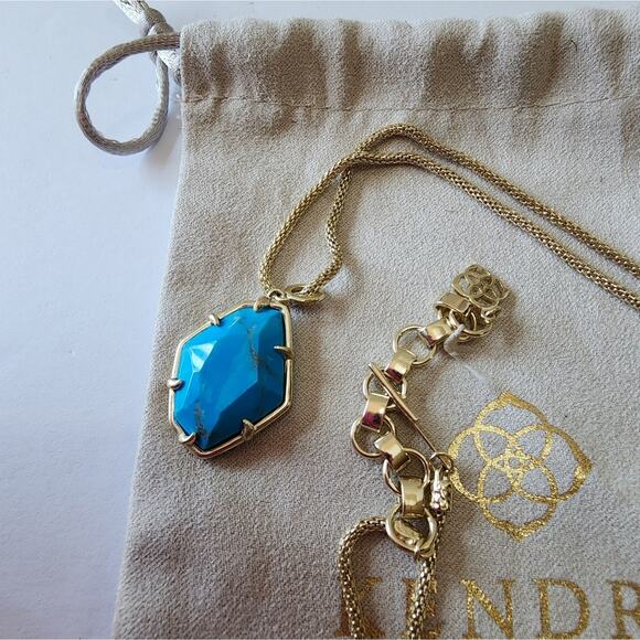 KENDRA SCOTT VEINED AQUA HOWLITE? AND GOLD  NECKLACE - Picture 5 of 8